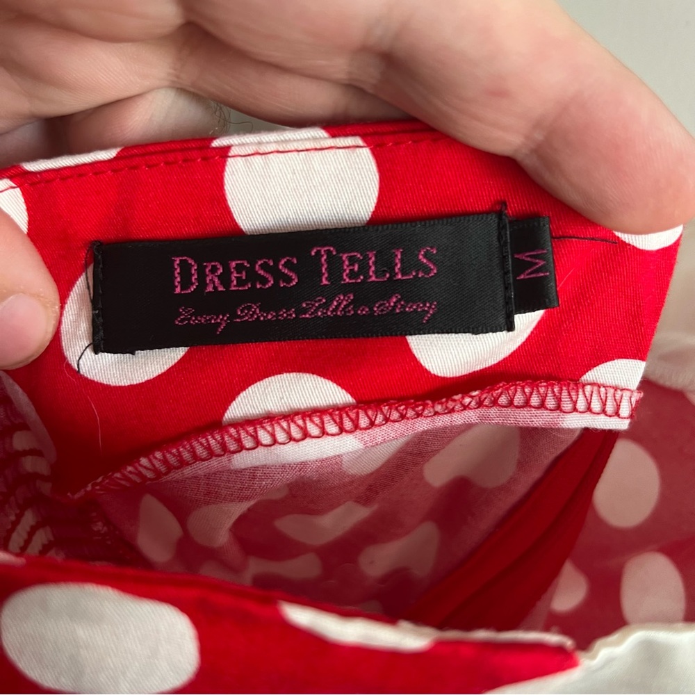 Dress Tells Retro Red & White Polka Dot Pinup Dress Sweetheart Satin - Picture 4 of 7